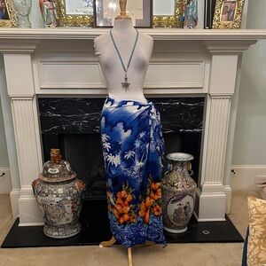 “Beach Cabana” Blue Floral Hawaiian Pareo w/ Fringe